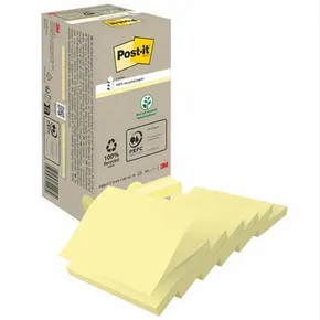 Samolepiaci bloček, 76x76 mm, 100 lístkov, recyklovaný, 3M POSTIT, žltý